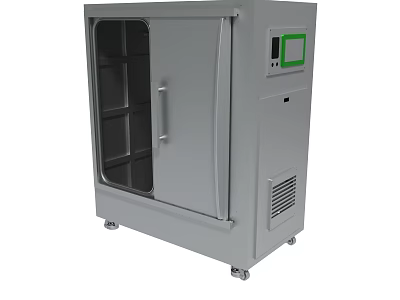 Gray Industrial Equipment Cabinet With Transparent Door Control Panel And Wheels 3d model