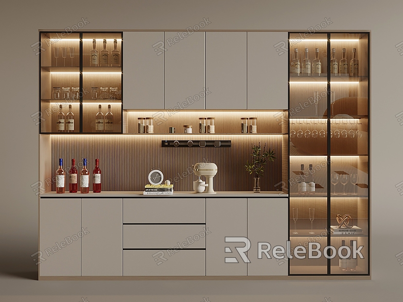 Light Luxury Wine Cabinet Glass Wine Cabinet Wine Bottle Wine Set Coffee Machine Track Socket Ornaments model