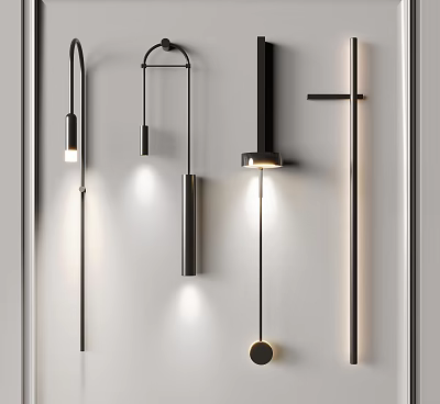 Modern Minimalist Wall Lamps With Sleek Black Metal Design On White Wall 3d model