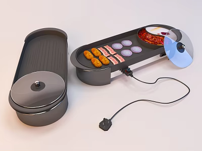 Electric Multi Functional Kitchen Appliance with Non Stick Grill Pan and Transparent Lid 3d model