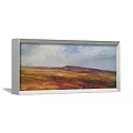 Vibrant Landscape Painting With Silver Frame Vast Field And Distant Hill Cloudy Sky