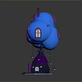Scenic Landscape Featuring Blue Balloon Shaped Buildings Purple House Green Grass And Red Glowing Lights