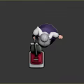 Elderly Woman With Gray Hair Wearing Glasses Using Red Vacuum Cleaner In Purple Skirt