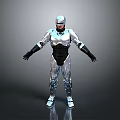 Silver And Black Robot With Metallic Armor In Standing Pose Arms Outstretched Gray Gradient Background 3d model