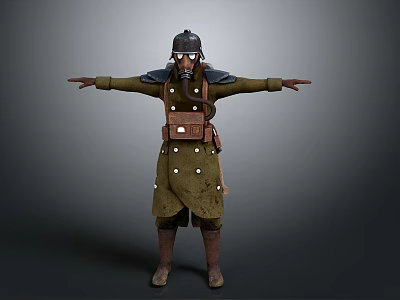 3D Military Soldier Character With Helmet Goggles Green Coat And Brown Boots 3d model