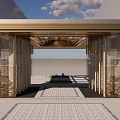 Luxurious Modern Entrance Gate With Golden Metal Frame Intricate Lattice Design And Decorative Ceiling Beam