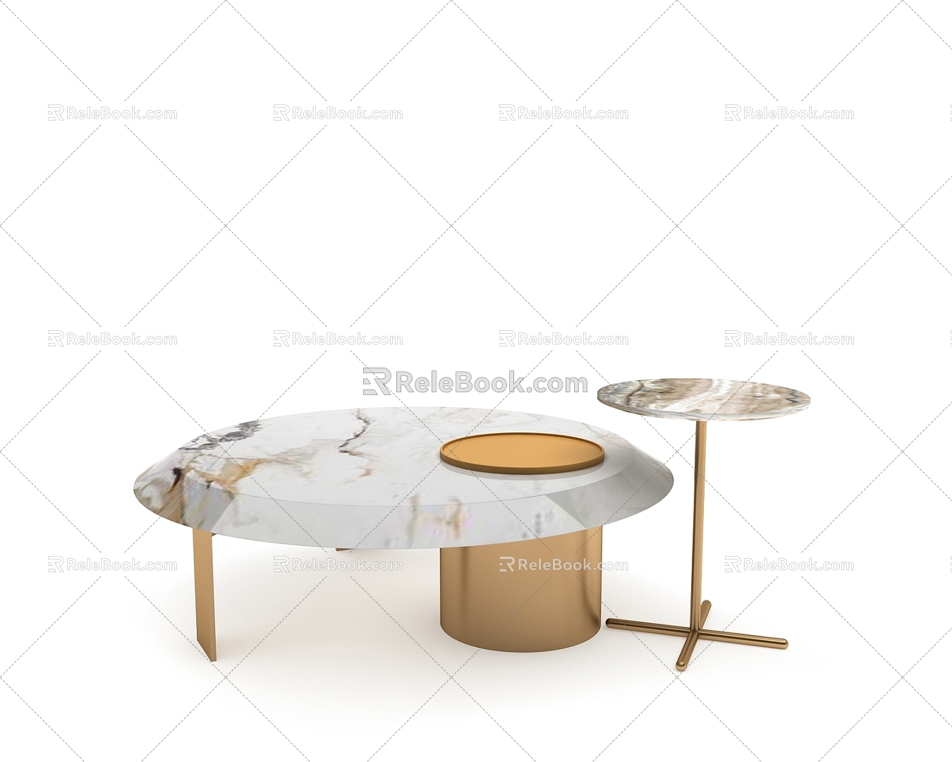 Italian Light Luxury Coffee Table Combination Round Corner Gold Premium 3d model