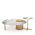 Modern Round Coffee Table With Marble Top And Gold Metal Side Table 3d model