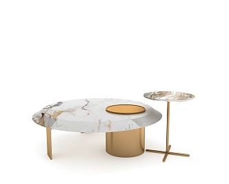 Italian Light Luxury Coffee Table Combination Round Corner Gold Premium 3d model