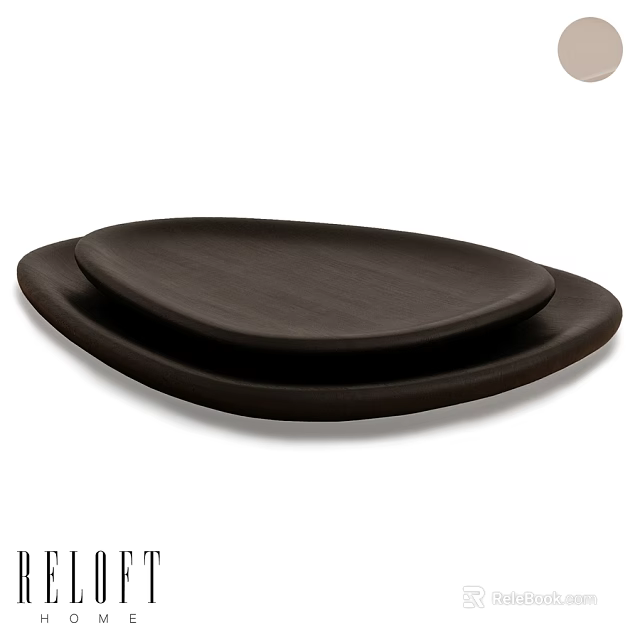Elegant Black Wooden Texture Dinnerware Set With Two Stacked Oval Plates 3d model 