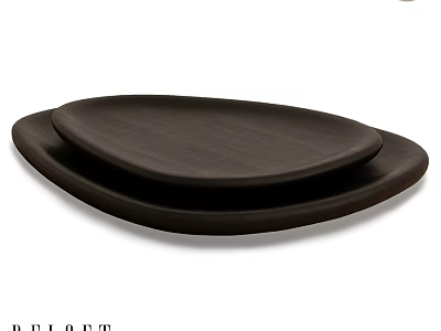 Elegant Black Wooden Texture Dinnerware Set With Two Stacked Oval Plates 3d model