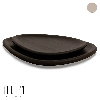 Elegant Black Wooden Texture Dinnerware Set With Two Stacked Oval Plates 3d model