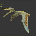Blue Pterosaur Toy In Flying Pose With Orange Wing Patterns And Red Eyes