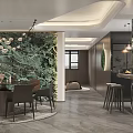 Modern Living Room Interior Design With Dark Sofa Round Rug Colorful Painting And Floor Lamp
