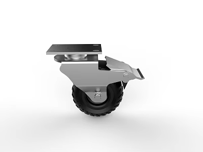 Tire with Black Rubber Tread and Metal Bracket Swivel Base for Machinery 3d model