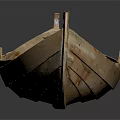 Traditional Handcrafted Wooden Boat With Wooden Planks Seat And Reflection On Dark Surface