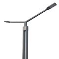 Public Street Light With Tall Metal Pole Double Lighting Arms And Yellow Base Design