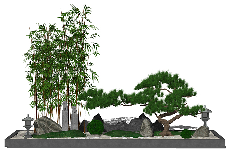 New Chinese style landscape sketch courtyard landscape sketch withered landscape pine tree 3d model