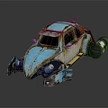 Rusty Blue Vintage Beetle Car With Modified Mechanical Parts And Weathered Exterior