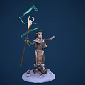 Mystical Tribal Character With Antlered Staff And Green Spirit Smoke Casting Spell