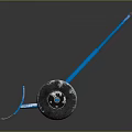 Blue Snow Shovel With Wheels And Snow On Blade For Winter Snow Removal Equipment