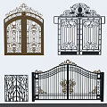 Wrought Iron Entrance Gates with Intricate Decorative Patterns and Various Designs in Gold and Blue