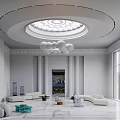 Luxury Dining Living Room Interior With Black Bookshelf Gold Chandelier And Round Table