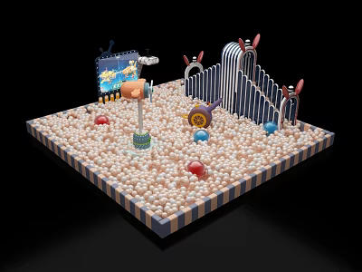Fun Kids Play Area With Colorful Ball Pit Slide Arches And Cartoon Decorations 3d model
