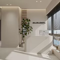 Modern SPA Sauna Room Interior With Massage Beds White Curtains And Plants