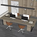 Modern Office Desk and Chair Public Office Desk and Chair Bookshelf Staff Card Staff Desk Computer Chandelier 3d model