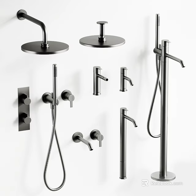 Modern Shower System With Rain Shower Head Handheld Sprayer And Control Knobs 3d model 
