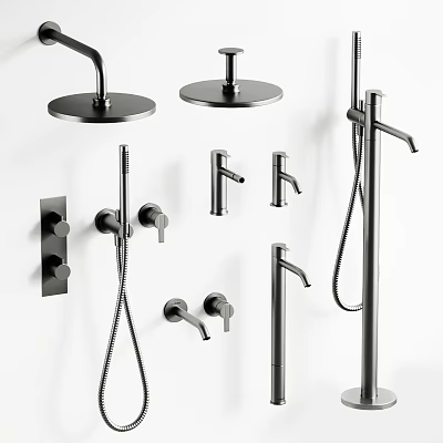 Modern Shower System With Rain Shower Head Handheld Sprayer And Control Knobs 3d model