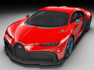 Red Sleek Sports Car With Blue Wheels Front Logo And Aerodynamic Body 3d model