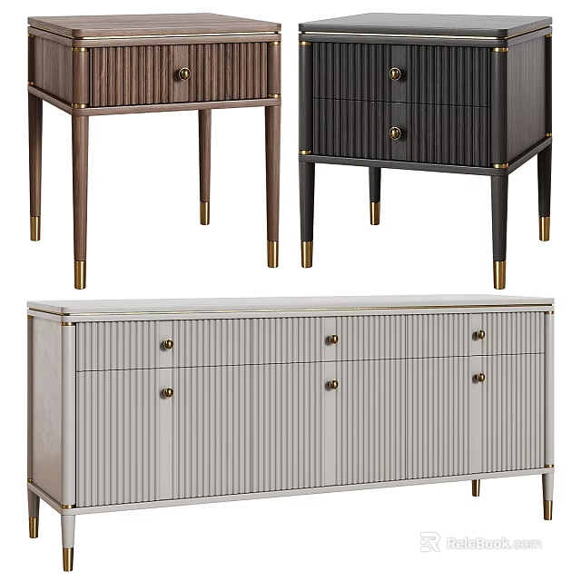 Modern Storage Sideboards With Striped Doors Metal Legs In Brown Black Gray 3d model 