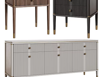 Modern Storage Sideboards With Striped Doors Metal Legs In Brown Black Gray 3d model