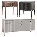 Modern Storage Sideboards With Striped Doors Metal Legs In Brown Black Gray