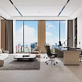 Modern Office Interior With Red Accent Wall Floral Design Desk Chairs Bookshelves And Plants