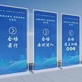 Blue Display Stands With Directional Signs For Conference Event Navigation 3d model