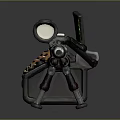 Futuristic Metallic Weapon With Green Light Scope Magazine And Detailed Barrel