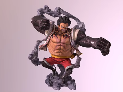 Muscular Anime Figure Sculpture Carving With Red Shorts White Coat And Gray Cloud Like Decorations 3d model
