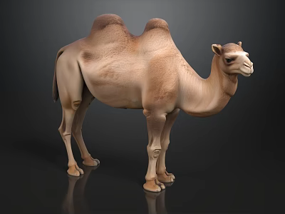 Camel with two humps standing on dark background in detailed realistic appearance 3d model