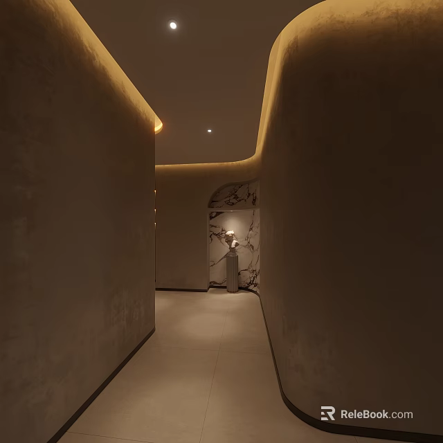 Modern Elevator Hallway Interior With Warm Ambient Lighting And Smooth Wall Design 3d model