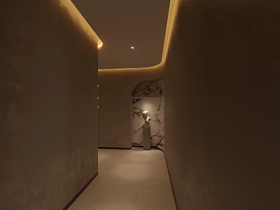 Modern Elevator Hallway Interior With Warm Ambient Lighting And Smooth Wall Design 3d model