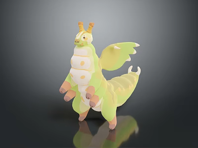 Cute Green and White Caterpillar Toy with Antennae and Wings 3d model