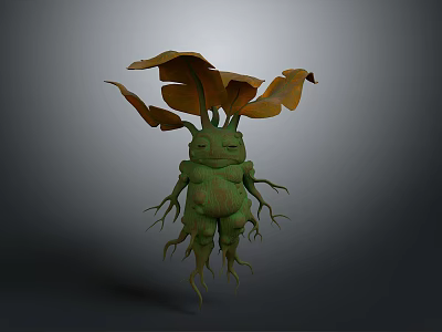 Green Fantasy Game Movie Character With Leaf Head And Root Stems Body Design 3d model