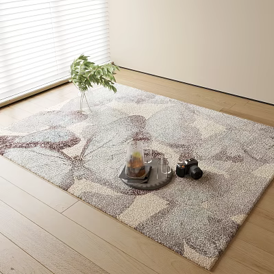Plush Square Area Rug with Leaf Pattern and Neutral Tones for Modern Living Room 3d model