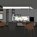 Modern Restaurant Interior Design With Dining Table Chairs Pendant Lights And Decor 3d model