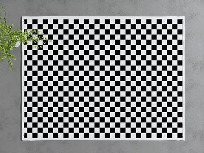 Square Rug With Black And White Checkerboard Pattern For Indoor Floor Decor 3d model
