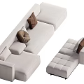Modern White Modular Sectional Sofa With Brown Cushions And Tufted Design Details 3d model