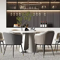 Elegant Modern Restaurant Interior With Round Dining Table Pendant Lights And Wine Rack 3d model